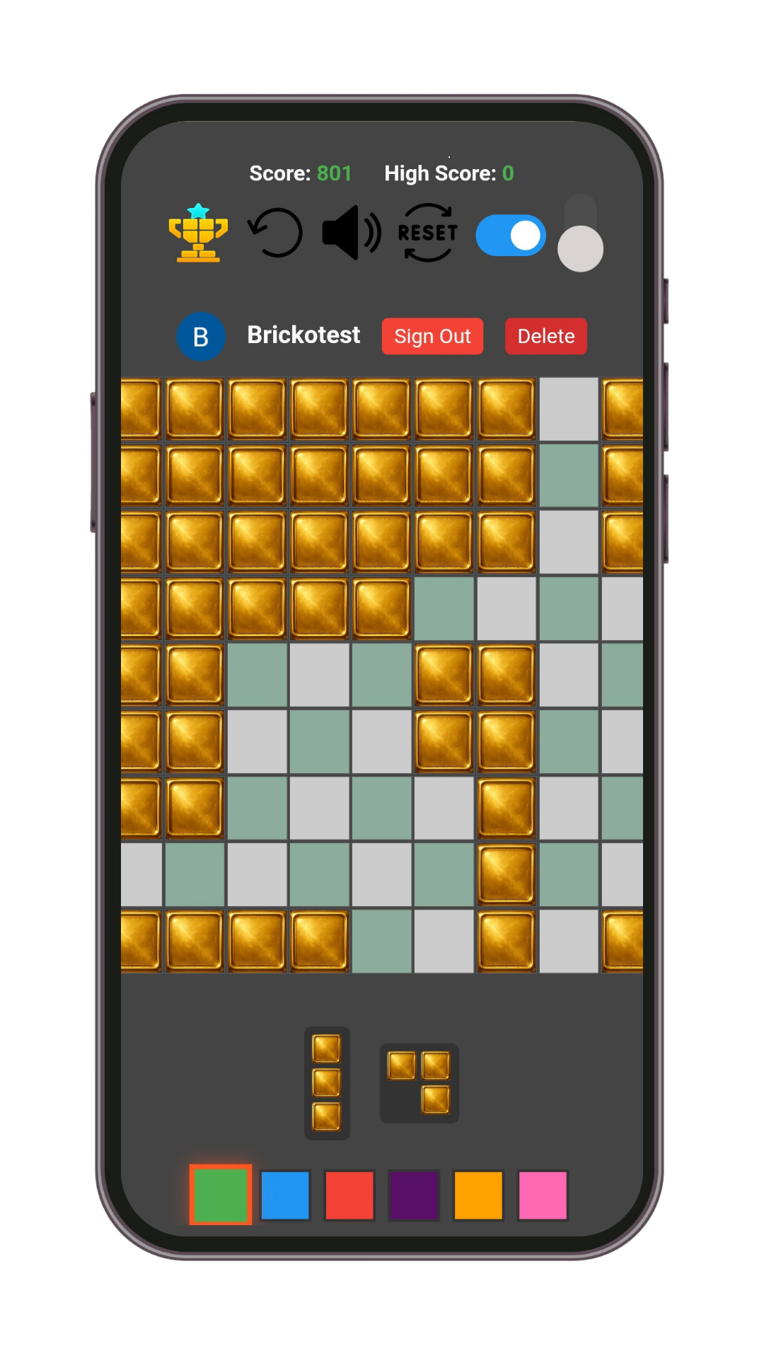 Play Brickosquare block puzzle game demo in Browser - 9x9 grid